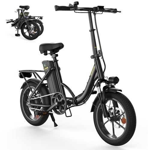 16 Inch Foldable Electric Bikes for Adults, 36V 10.4Ah Ebike with Removable Battery, Pedal Assist Max 88KM , Alloy Steel Frame, 3 Speed Levels, Front Shock Absorber, E-bike for Daily Commuting