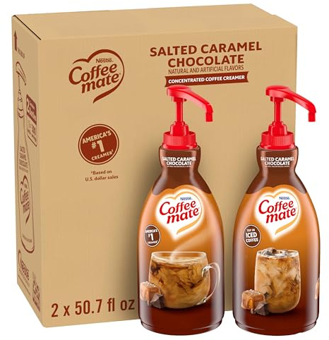 Coffee Mate Liquid Coffee Creamer Concentrate - Coffee Creamer with Pump in Salted Caramel Chocolate Flavour - Coffee Whitener - No Refrigeration Required, 1.5 Litre
