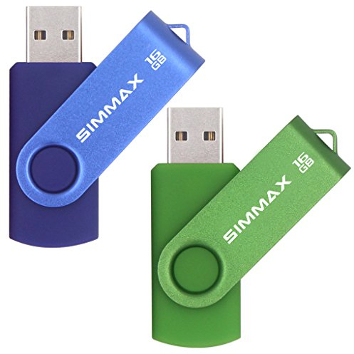 SIMMAX Memorias USB 2 Piezas 16GB USB 2.0 Stick Giratoria Flash Drive Pendrives Almacenamiento Datos (16GB Azul Verde)