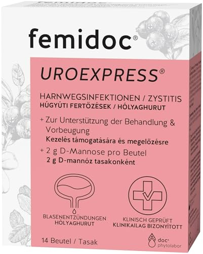 femidoc UROEXPRESS Trinkbeutel 14 Stück | unterstützt die Behandlung und Vorbeugung Blasenentzündung | Wirkstoff 2g D-Mannose | vegan