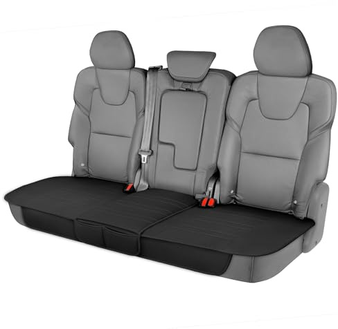 Motor Trend Faux Leather Padded Rear Bench Car Seat Cover With Storage Pockets