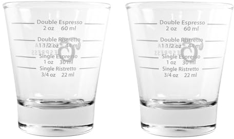 White Lined Espresso Shot Glass Measure for Coffee Espresso Machines - 85ml - by EDESIA ESPRESS - 2 Pack