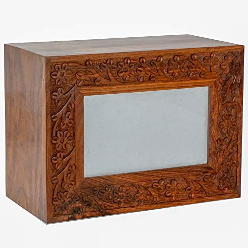 Rosewood Engraved Cremation Urn – Large Wooden Funeral Box for Adult Human Ashes 250 cu in | Handcrafted Memorial Urn with Secure Screw Base – Brown ( Natural )