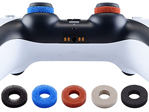 PlayVital Thumbstick Premium Stoßdämpfer Ring Kappen für PS5/PS4/Switch Pro | 5 Paare, 4 Farben, Zubehör Zielhilfe, Xbox Series X/S, Xbox One, Xbox 360, Controller, 3 verschiedene Stärken