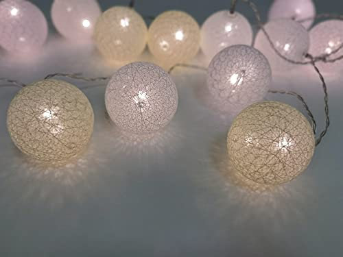 elume Guirlande lumineuse décorative intérieure 20 boules fil tissu 3 tons de Blanc