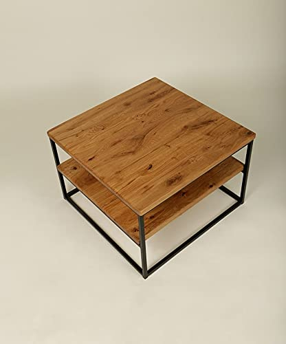 1 Original BestLoft® Couchtisch Boston Beistelltisch Industriedesign Loft (Eiche Wild + Gestell Schwarz + Doppel-Platte)