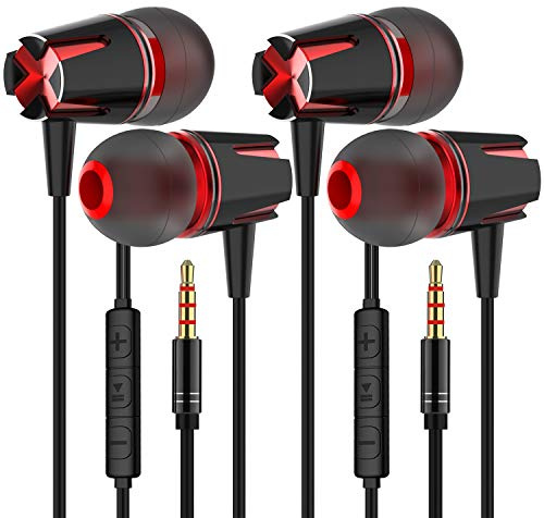 GWAWG Lot de 2 Écouteurs Filaire Intra-Auriculaires avec Micro, Basse Améliorée, Réglage Volume Câblé, Universel pour Tous Appareils à Prise Jack 3,5 mm