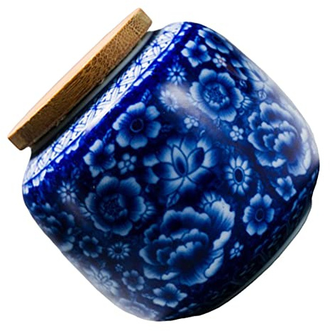 Cabilock Keramik Teedose Mit Holzdeckel Luftdicht Mini Vorratsdose Für Pu'Er Tee Und Kleine Tees 9.5X9.5X8.5Cm Tee Aufbewahrung Für Küche Und Haushalt
