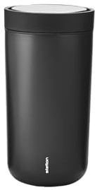 Stelton To Go Click Reisebecher 360° Trinkfunktion, wiederverwendbarer Coffee to go Becher für Büro und unterwegs, innovativer Klickverschluss - 0,2 Liter, Matte Schwarz