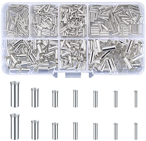 QOOSIKICC 650 Pièces Connecteurs Bout à Bout Non Isolés, Kit de Cosses Électriques a Sertir, Kit de Terminaison de Sertissage de Câble de Virole - 0,5/0,75/1,0/1,5/2,5/4,0/6,0mm²