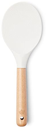 Yum Asia Premium Rice Spatula with Beech Wood Handle and Premium Silicone (Spoon Spatula, Ice White)