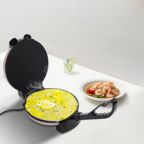 Lightakai Tortilla Presse, 1800W 220V Elektrisch, Pizza Tortilla Maker, Edelstahl, Doppelseitige Heizung, Temperatur Einstellbar bis zu 200°C/392°F, Modern, Schwarz
