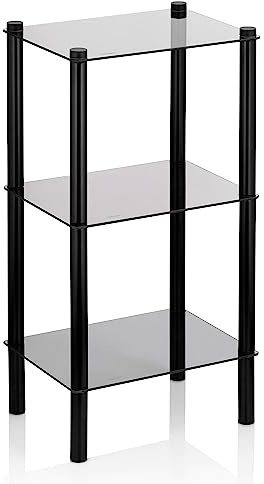 kela Badezimmer Regal 30 x 40 x 76,5 cm LARS, Metall Badregal stehend, 3 Etagen, Sicherheitsglas, schwarz matt