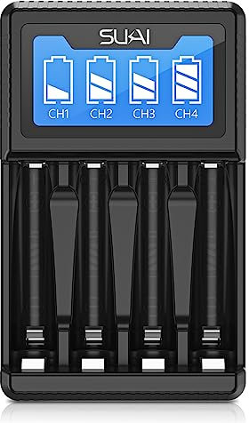 Battery Charger, SUKAI 4 Slot LCD Rechargeable Battery Charger for Ni-MH Ni-CD AA AAA Rechargeable Batteries (No Adapter)