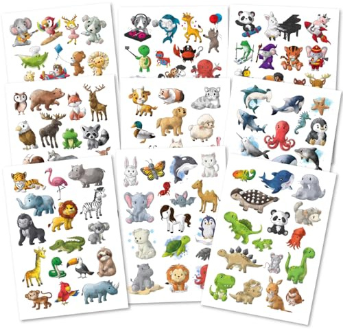 150 hautfreundliche Kindertattoos – Thema: Tierischer Spaß: 9 schöne Tattoobögen/Kindertattoos Tiere – TOPULO® (TOPULO® - Tattoos für Kinder)