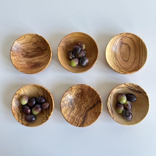 Juego de 6 cuencos de madera de olivo, cuencos de madera de olivo hechos a mano, platos de Navidad
