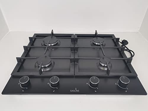 Gasline Einbau Gaskochfeld,4 flammig, Gasherd, GAG60INB Schwarz Matt, Sabaf-Brenner, Erdgas/Propangas, Elektrische 1-Handzündung, Thermoelektrische Zündsicherung