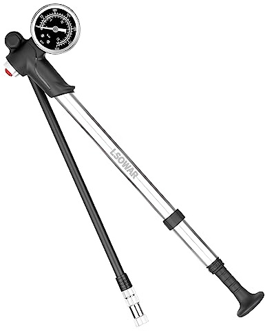 LSOWAR Hand Pump, 300 PSI Max Shock Pump - Frame-Mounted Bike Pumps for MTB Bike, Schrader Valve, Included Components 0.44 pounds, Silver