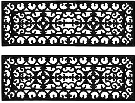 JVL Lexi Wrought Iron Effect Rubber Step Mat, 25x75cm, Set of 2