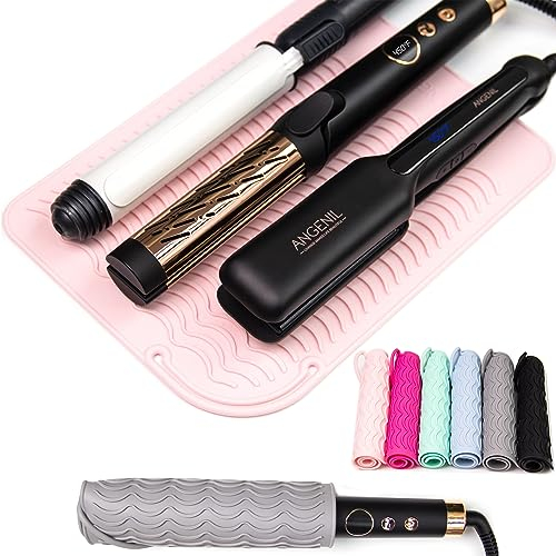 ANGENIL Pro Large Heat Resistant Silicone Mat Hair Straighteners for Women, Curling Irons Heat Proof Mat, Hair Straightening and Hair Curler 2-in-1, Travel Mat Case Tools, Large Size 11.02 x 7.9