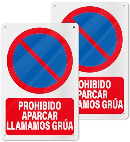 YIKIADA Cartel Prohibido Aparcar Llamomos Grúa 20 X 30 CM - Señal de No Aparcar de Aluminio para Exterior e Interior Autoadhesivo - 2ud