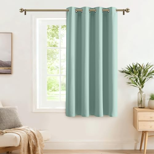 PONY DANCE Kinderzimmer Gardinen mit Ösen Blickdichte Gardinen Kurz Thermovorhang Hitzeschutz Kurze Vorhänge mit Ösen Küchengardinen 1 Stück H 90 cm x B 132 cm, Sommergrün