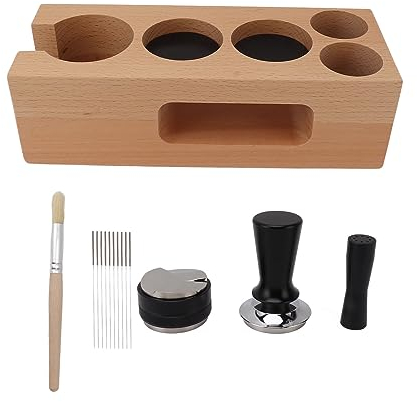 Espresso Tamper Kit 51mm, 5 Pack Espresso Accessories Kit Wooden Tamper Station Coffee Distributor Tamper Espresso Stirrer Coffee Tamping Mat with Coffee Brush