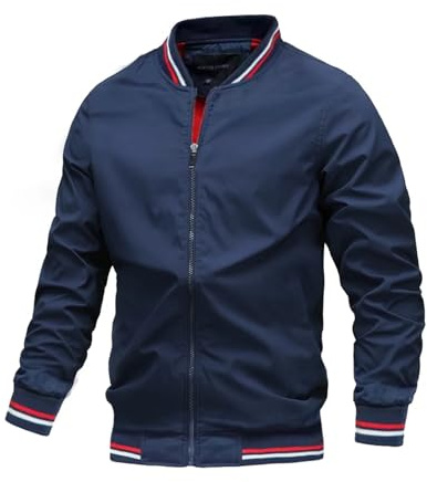 Frühling Herbst Bomber Jacke Männer Casual Windjacke Jacke Mantel Männer Outwear Zipper Stehkragen Militär Jacke Herren (Color : Navy, Size : L)