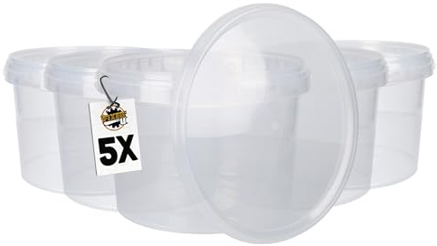 5 Eimer mit Deckel 3 Liter Rund Transparent | Kunststoff Eimer Lebensmittelecht, luftdicht und stabil | Leer Eimer mit Griff und Deckel für Lebensmittel Chemie Waschpulver Klebstoffe geeignet