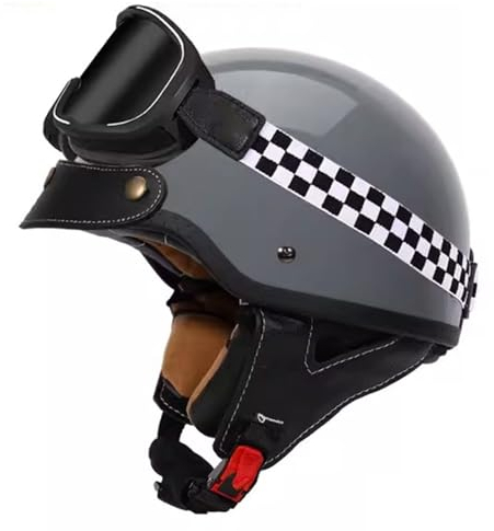 Casque Jet Bol Vintage Moto ECE Homologué Casque Moto Jet avec Lunettes pour Scooter Casque de Moto Homme Et Femme Helmets Retro Demi-Casque D'Été D,XXXL
