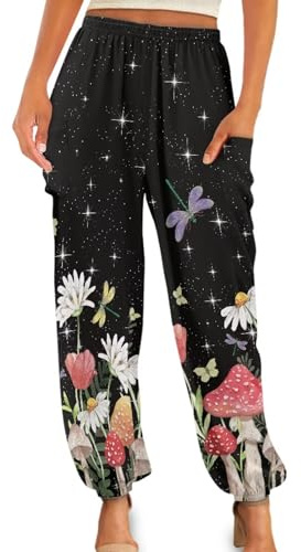 Gzzxiailg Mushroom Starry Nights Tai Chi Pant for Womens Yoga Palazzo Harem Pants Long Baggy Sports Joggers High Waist Modal Bloomers Summer Clothing PJ