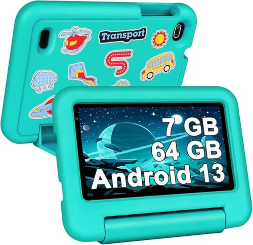 SEBBE Tablette 7 Pouces, Quad Core 7Go RAM + 64Go ROM(TF 1 to), Tablette Éducative avec Certifié GMS, Contrôle Parental, WiFi, Bluetooth,Tablettes avec Étui Anti-Chute - Vert