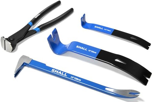 SHALL Set 4 pezzi di piede di porco, estrattore per unghie da 30,48 cm, barre di porco piatte da 25,4 cm e 19 cm, taglierina da 8 pollici, strumento per la rimozione delle unghie