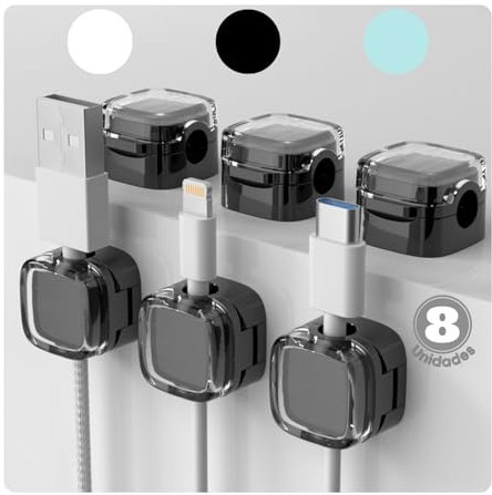 Sujeta Cables Adhesivo (8uds). Organizador de Cables. Cable Management. Sujetacables Autoadhesivos con cierre magnetico. ALBURANⓇ
