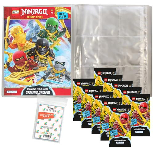 Bundle mit Lego Ninjago Serie 9 Next Level Trading Cards - 1 Leere Sammelmappe + 10 Booster + Exklusive Collect-it Hüllen