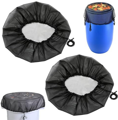 2 Pezzi Rete per Barile Acqua Piovana Rotonda 95cm, Rete per Serbatoio Acqua Piovana con Elastico, Protezione Barile da Pioggia Regolabile per Raccoglitore Acqua Giardino