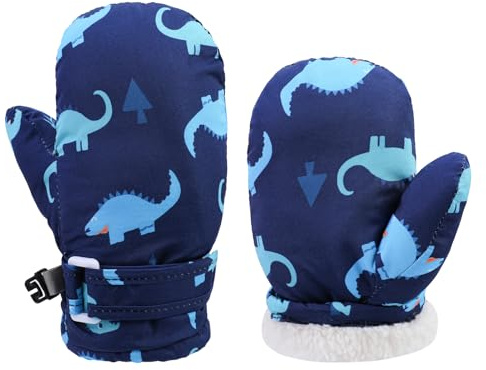 QKURT Kids Warm Gloves, Toddler Snow Mittens, Windproof, Fleece Lining, Adjustable Wristband, Anti-Loss Lock Buckle, Unisex, Kids Winter Gloves