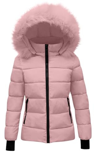 Yolimok Women's Quilted Jacket Sale Clearance Ladies Puffer Jackets Winter Down Coats Ladies Lightweight Waterproof Jackets with Faux Fur Hood Cropped Quilted Jacket Full Zip Warm Padded Coat