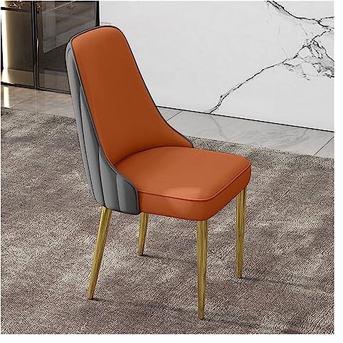 Moderner Mid-Century Esszimmerstuhl aus Kunstleder mit goldfarbenen Metallbeinen für Wohnzimmer, Küche, Gästeempfang, armloser Beistellstuhl in Orange (2er-Set)