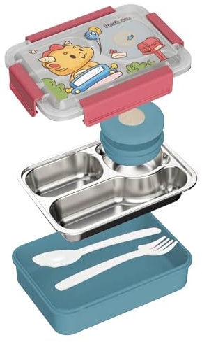 Contenitore per pranzo al sacco - Contenitore per alimenti in acciaio inossidabile - Contenitore per ciotola per pranzo ermetico in cartone animato per panini, insalate