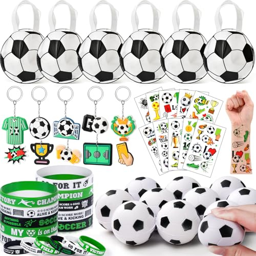 Fußball Party Mitgebsel Kindergeburtstag Gastgeschenke Fussball Give Aways | Geschenktüten Stressball Schlüsselanhänger Silikonarmband | Fußball Mitbringsel Kindergeburtstag für Kinder Jungen Mädchen