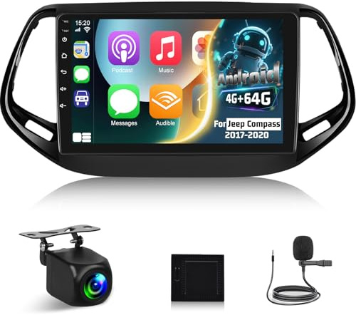 [4+64G] Android Radio de Coche para Jeep Compass 2017-2020 con Inalámbrico Carplay y Android Auto - Radio con Pantalla Táctil de 10 Pulgadas IPS con DSP/EQ, 5G/WiFi, GPS + Cámara de Seguridad