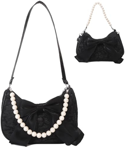 FOSDICK Pearl Handbags for Women, Vintage Bow Tie Cross Body Bag Women, Multifunction Handbags & Shoulder Bags, Fashion Women's Cross-Body Bags, Popular Women's Bags, Compact Shoulder Bag, Black