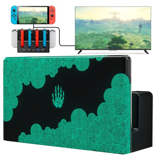 Switch TV-docka kompatibel med Nintendo Switch/OLED Jopads laddare, switch dockningsstation stöder 4K/1080P HDMI, switch laddningsdocka med 7 LED-färger/typ C/USB-portar för officiellt stativ – svart