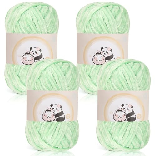 Aeelike 400 g chenille-ull för handstickning, mjukt chunky chenille fluffigt stickgarn, fluffigt sammet chenille-garn för virkning, varm plyschull för mössor, halsdukar, filtar, sötvattengrön