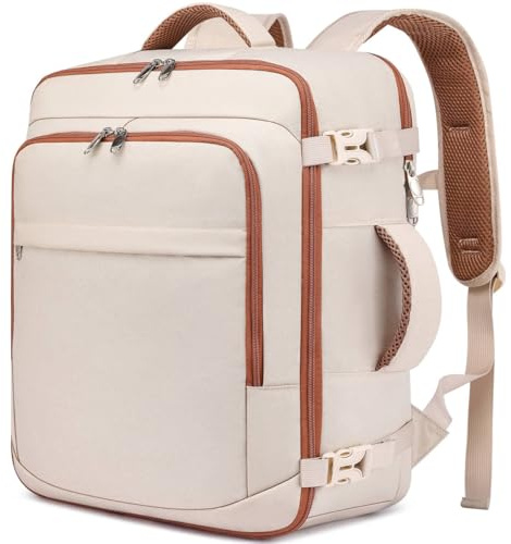 ENZOSUM für Easyjet Handgepäck 45x36x20 Handgepäck Rucksack Flugzeug Damen | 30L Groß Reiserucksack 15.6 Zoll Laptop Rucksack für Damen,Beige