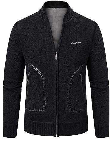 Herren Strickjacke mit Reißverschluss und Taschen, Herren Cardigan Einfarbig Herbstjacke Slim Fit Strickjacken Winter Pullover Casual Herbstjacke Retro Strickpullover für Kühle Frühlingstage