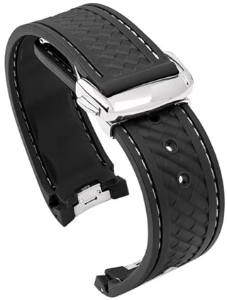 BGFFDSZ Traditionelles 20-mm-Gummiband, geeignet for die Omega Seahorse-Serie, kompatibel mit dem Seamaster-Uhrenarmband, wasserdichtes TPU-Ersatzzubehör(Black White)