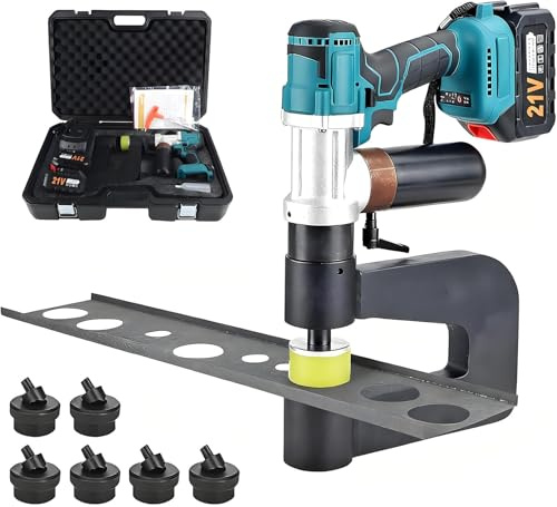 Nuxyyds Electric Hydraulic Hole Punch, Angle Steel Hole Punching Machine with 2 X 6.0Ah Batteries, Dies Φ16-32mm, 150mm Throat, Punching Speed: 2-3 Seconds, One-Button Start