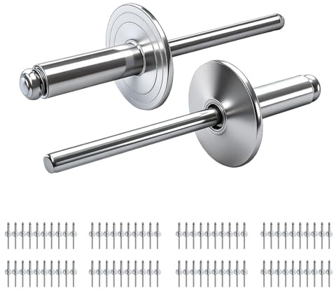 PDKKFF 80 Piezas 4.8x20mm Remaches Ciegos de Aluminio con Brida Grande, Plateado Remache Pop de Cabeza Ancha para Industrial, Metálica, Chapa, Automoción